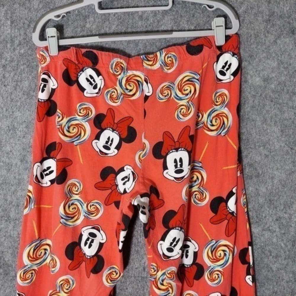 Disney Pajama Pants Women L Pink Minnie Mouse Candy Lollipop Wide Leg Lounge - Picture 7 of 10